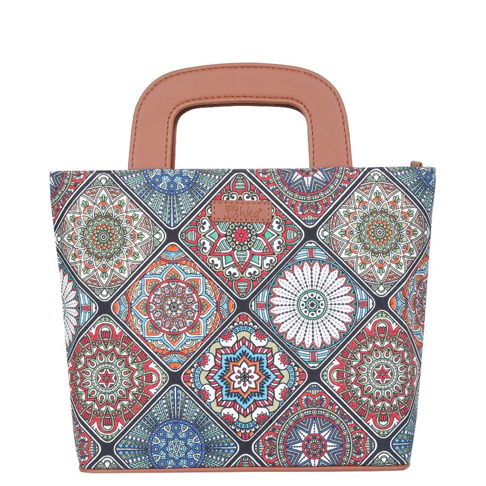Handcrafted Multicolour Fabric Top Handle Tote Bag for Women, Satchel Handbag
